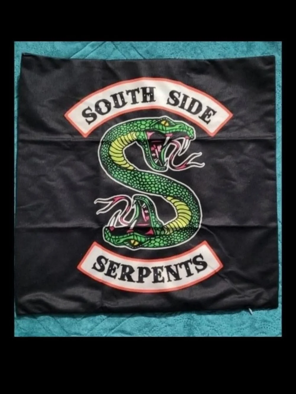 South Side Serpents Black Throw Pillow Cover with Green Snake-
